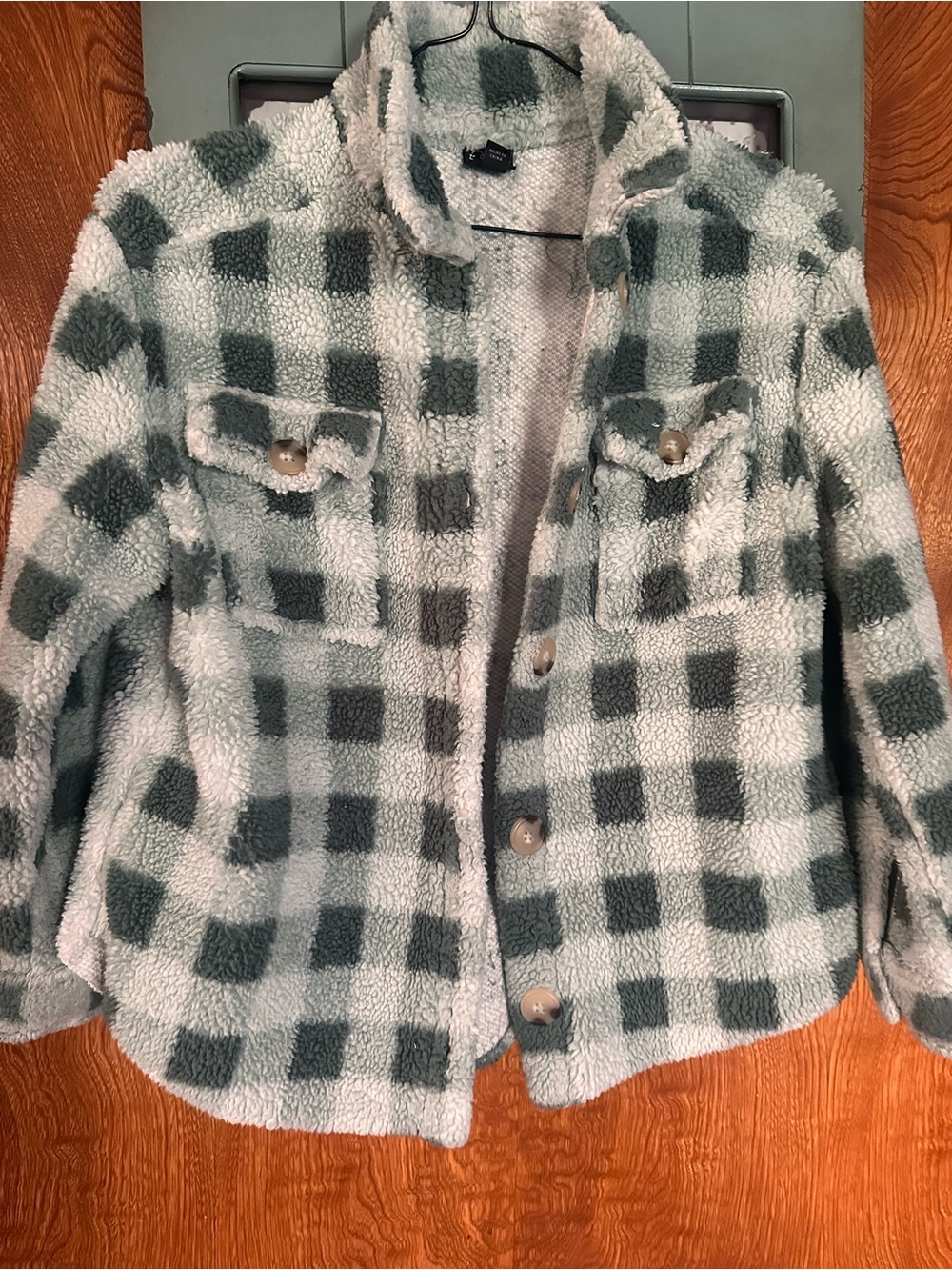art class Green & White Checkered Sherpa Button Jacket